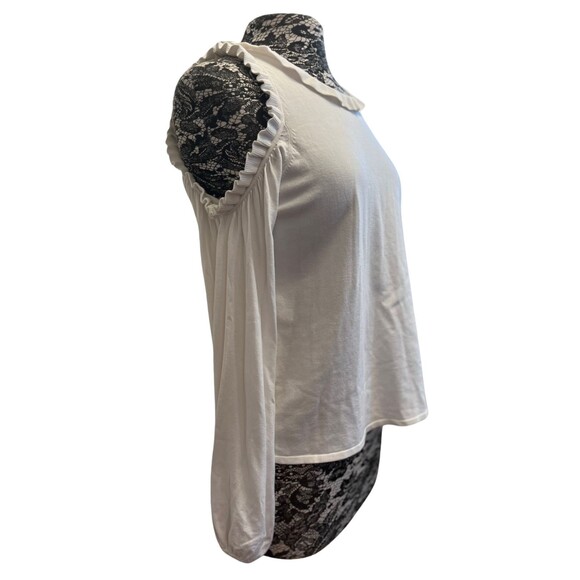 Milly White Sweater Top Knit Cold Shoulder Long Sleeve Ruffled Collar Feminine M - Picture 7 of 16